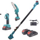 Set foarfeca de grădina si mini drujba, 2 acumulatori 48V, brat telescopic 2m